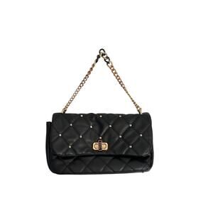 Badgley Mischka Purse Black Quilted Shoulder Bag Gold Chain Pockets Everyday